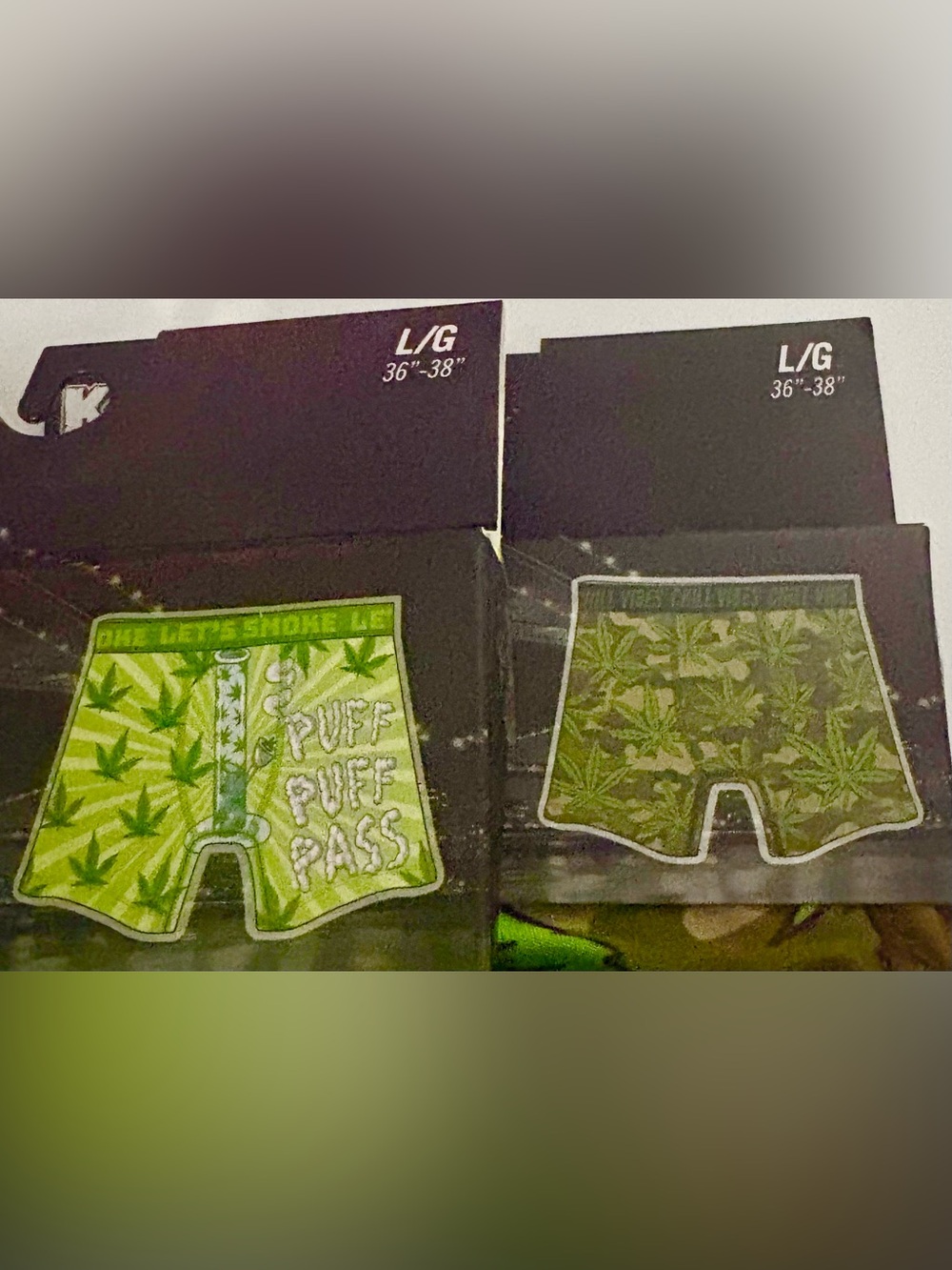 3 Pairs NEW In Pkg MJ Greenery & Water Pipe Boxers Briefs Men's Size LARGE 36/38